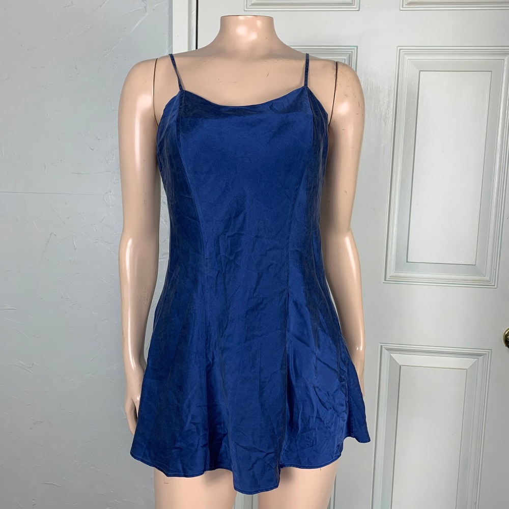 Vintage 90s Y2K Victorias secret Lingerie dress XS 100% Silk Blue mini X3-4
